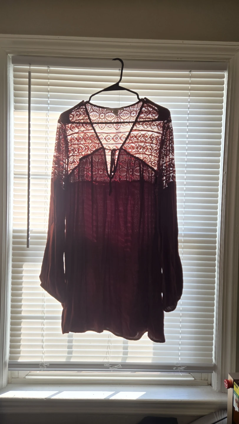 Forever 21 Burgundy Lace Detail Long Sleeve Top - photo 2
