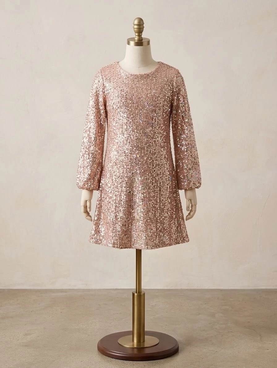 Rare Editions Girls Rose gold Sequin Dress