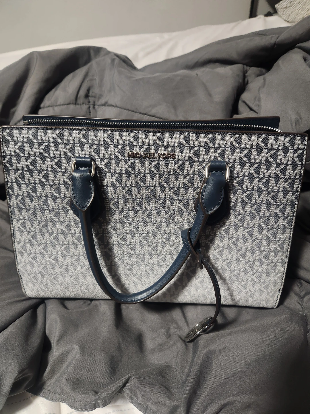 Michael Kors Signature Logo Satchel in Navy