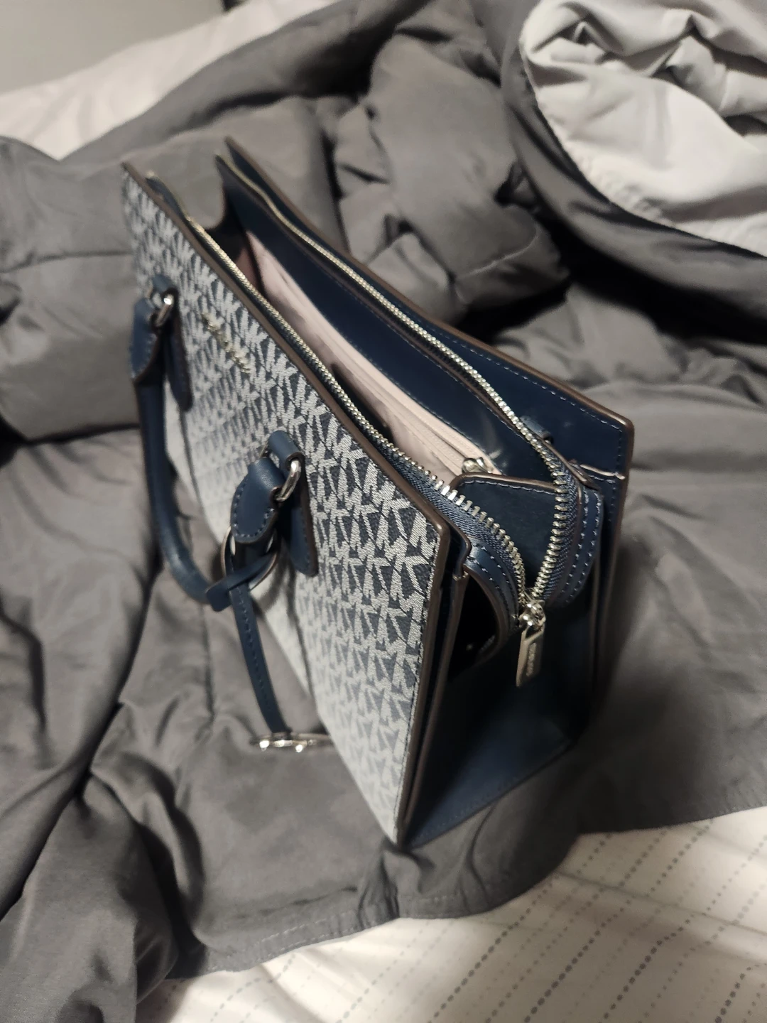 Michael Kors Signature Logo Satchel in Navy - photo 3