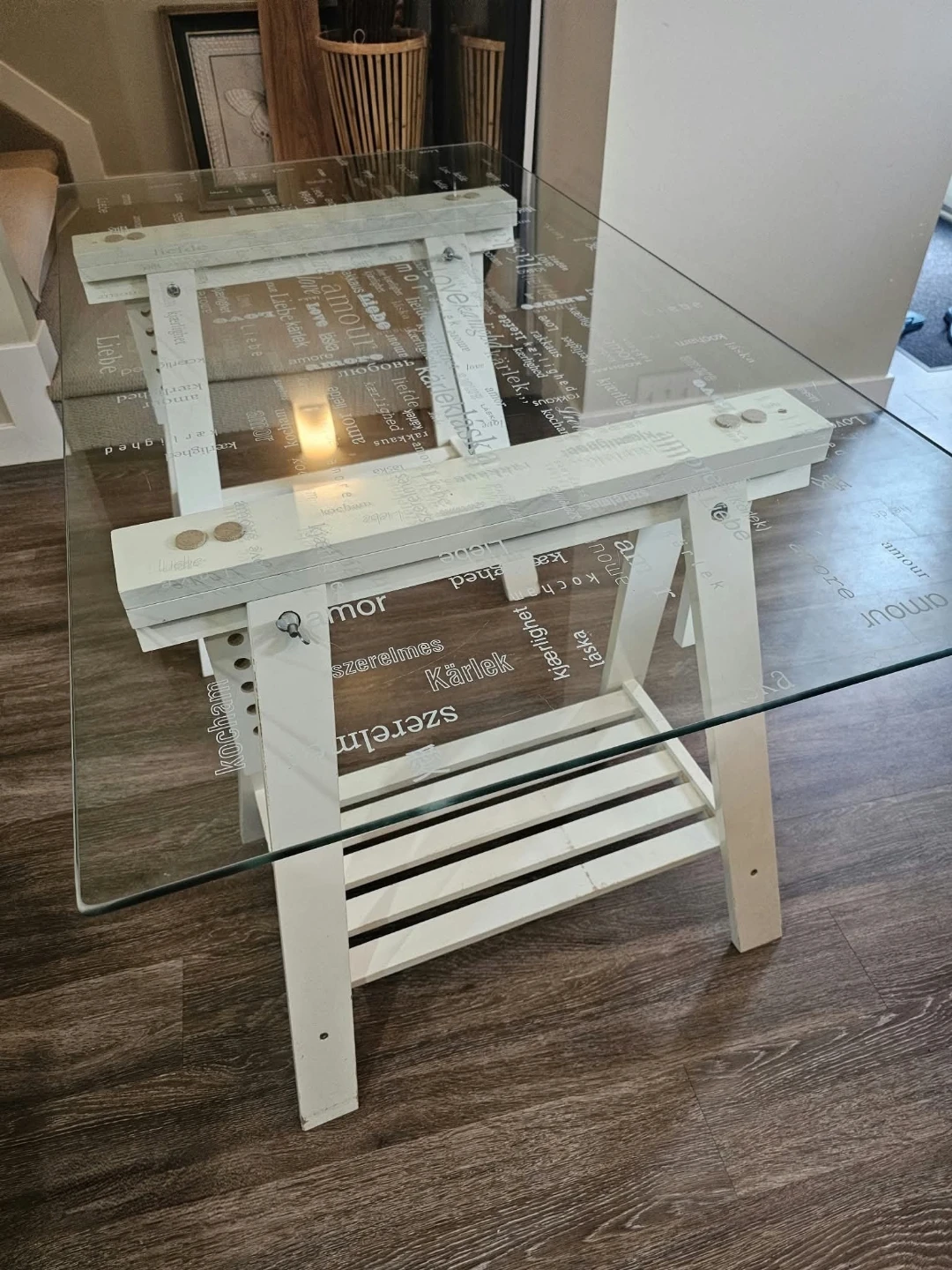 Trestle Desk with Glass Top