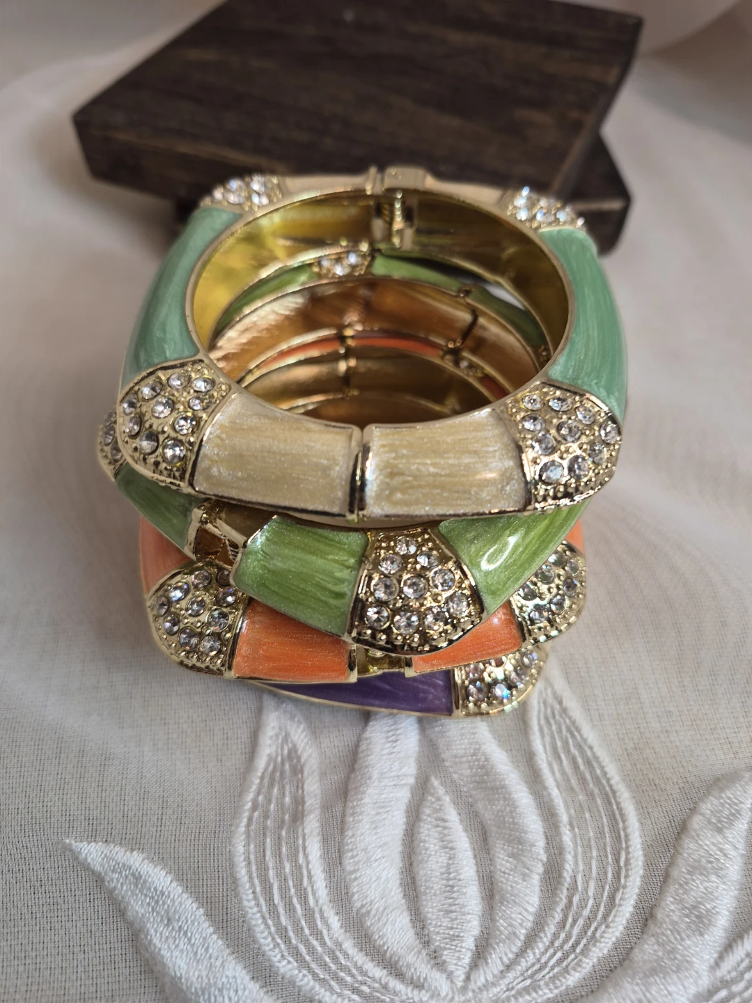 4 Enameled on Metal with Gems Beautiful Square Fashion Bangles - photo 5