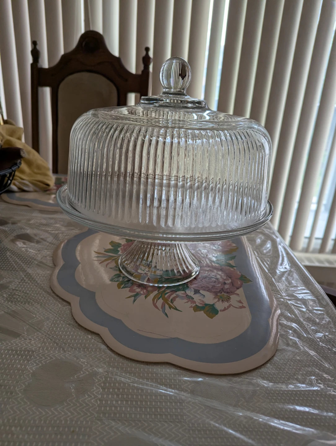 Glass Cake Stand with Ribbed Dome