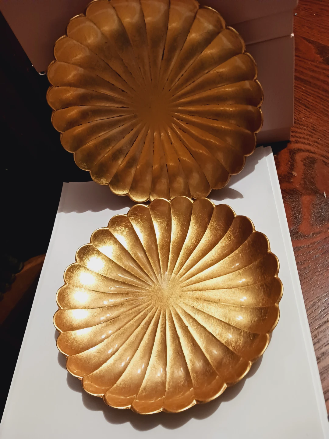 Set of Two Gold-Tone Scalloped Decorative Plates
