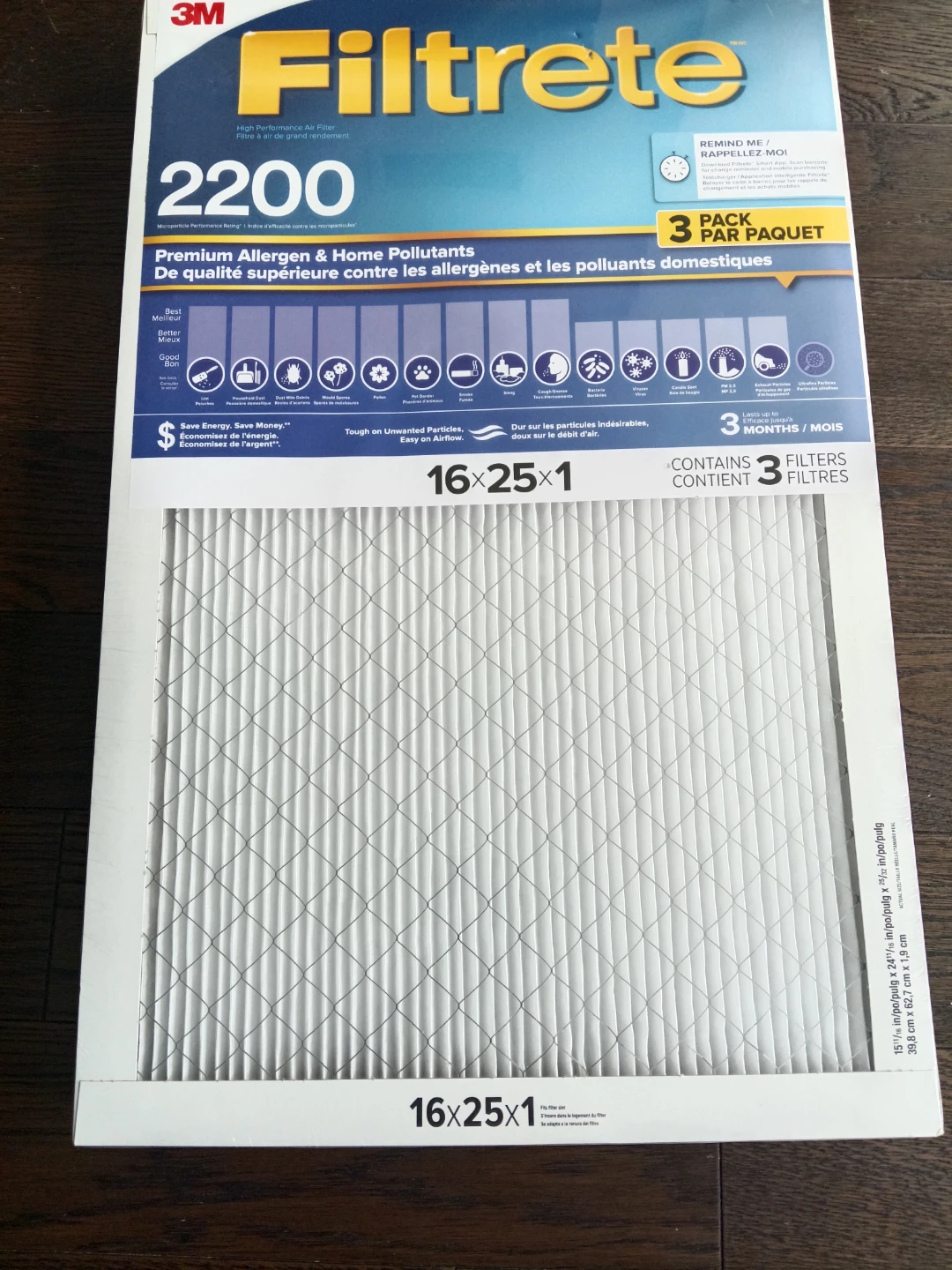 3M Filtrete 2200 Air Filter 3-Pack 16x25x1
