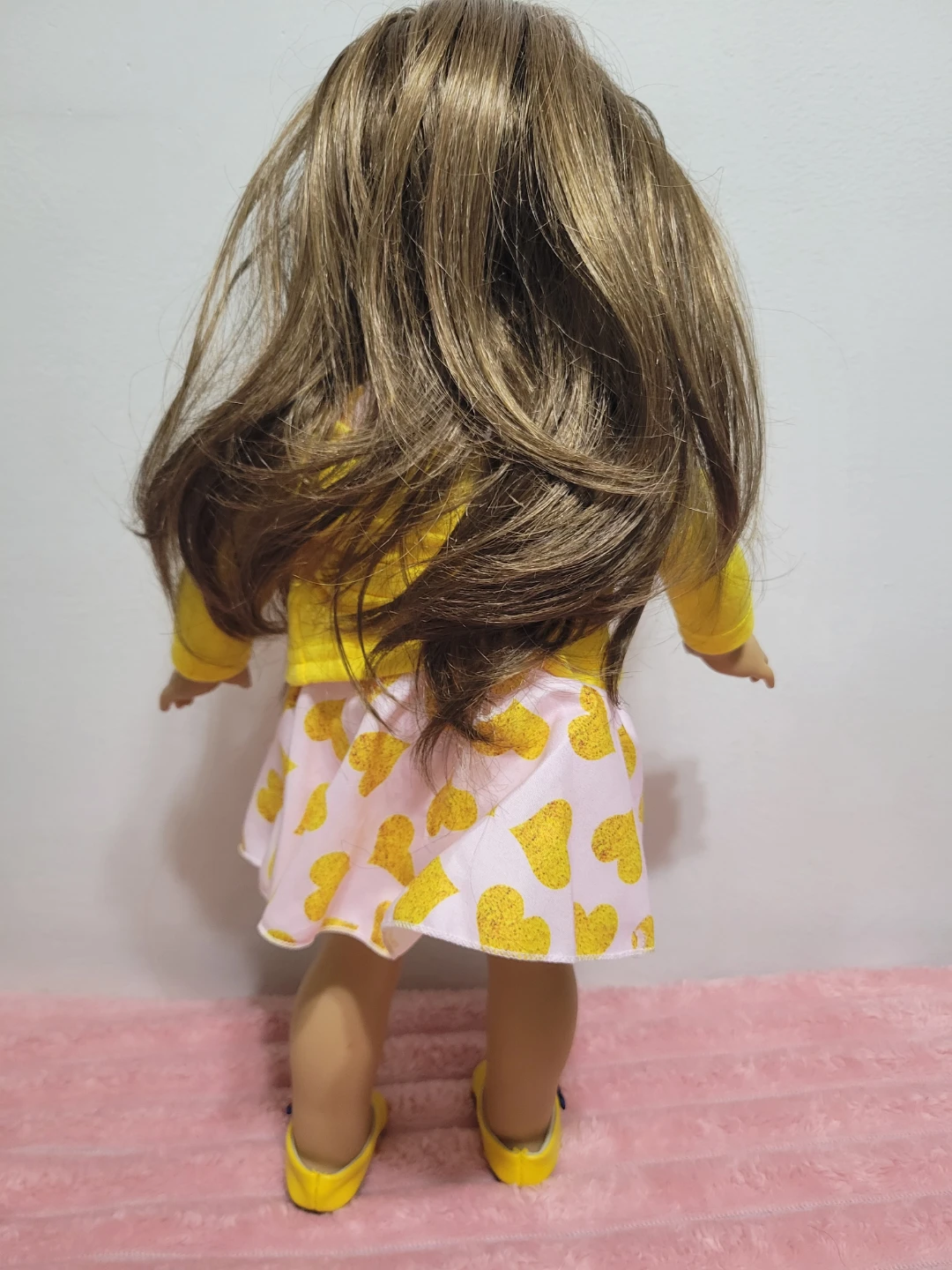 American Girl Doll with Yellow Cardigan and Heart Dress - photo 3