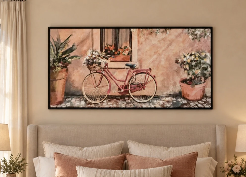 Framed Canvas Wall Art with Bicycle Scene - photo 2
