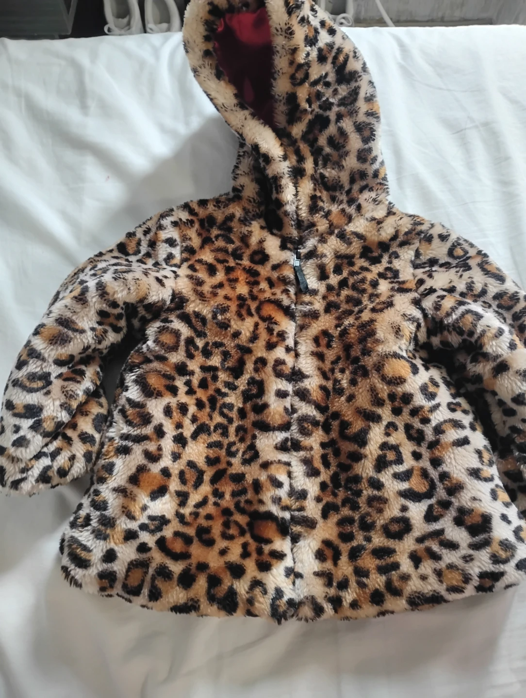 Baby Girl Leopard Print Faux Fur Hooded Jacket - photo 2