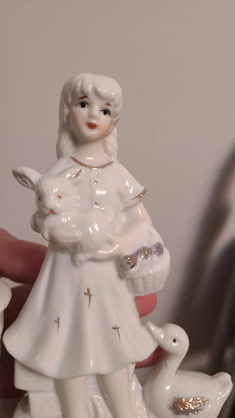 Ceramic Girl with Bunny and Goose Figurine Planter - photo 2