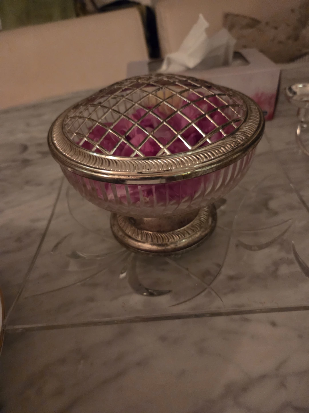 Vintage Crystal and Silver Flower Frog Bowl - photo 2