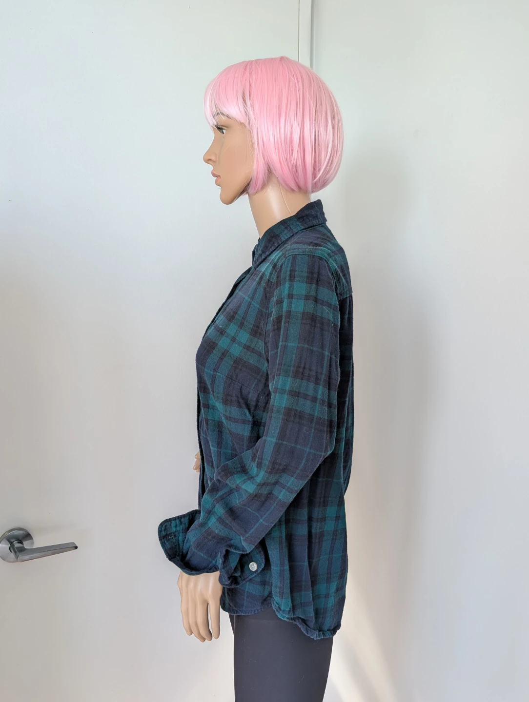 Old Navy Flannel Shirt Green Plaid Size Small Tall - photo 3