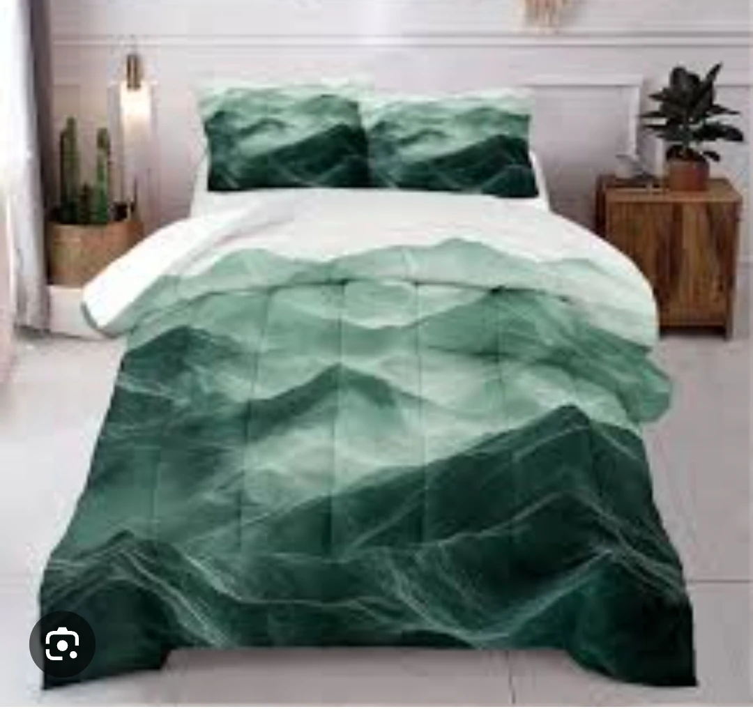 Queen Green Print Comforter Set