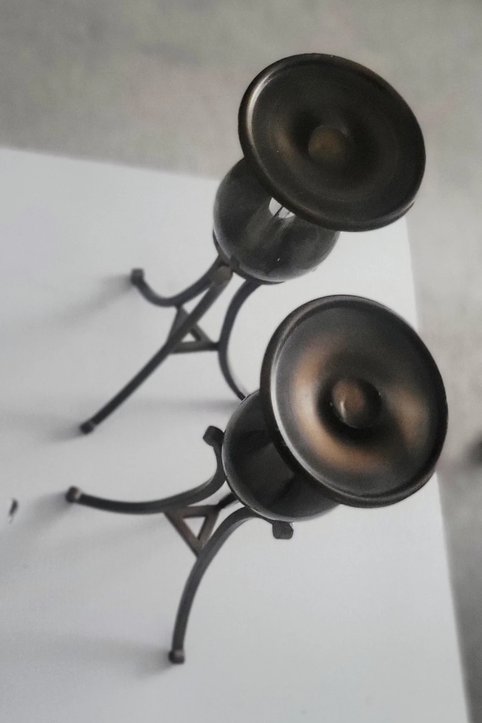 Set of 2 Bronze Metal & Glass Sphere Pillar Candle Holders - 14" - photo 4