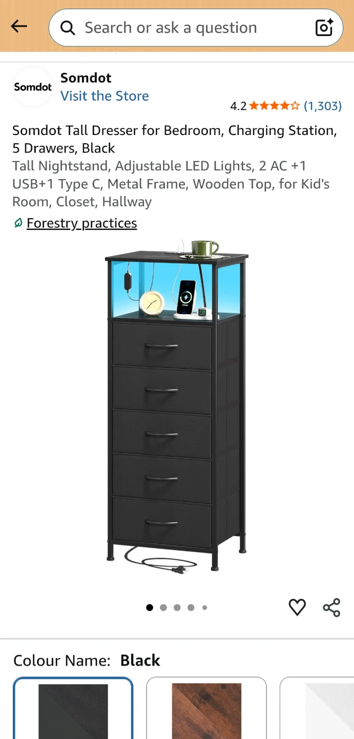 Somdot Tall Dresser with Charging Station, 5 Drawers - photo 3
