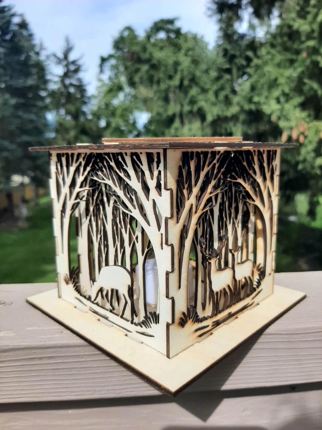 Laser-cut wooden deer forest tea light holder - photo 3