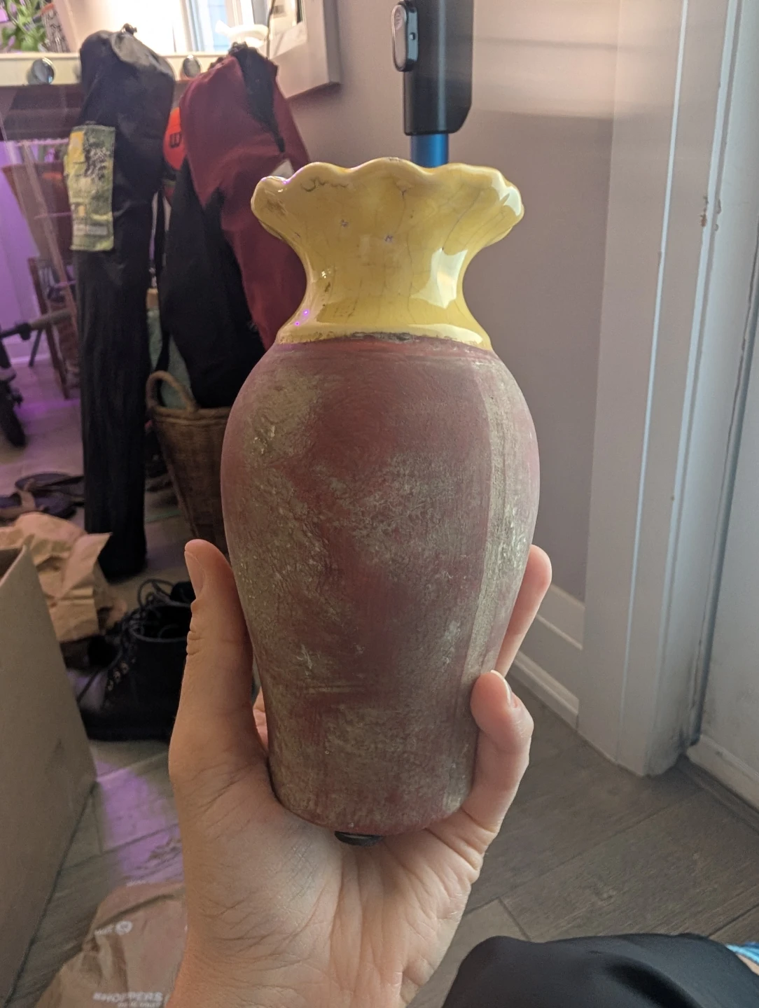 Free with purchase - Rustic ceramic vase with yellow rim