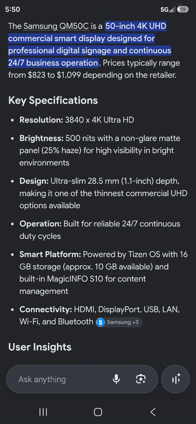 Samsung QM50C 50-inch 4K UHD Commercial Smart Display - photo 2