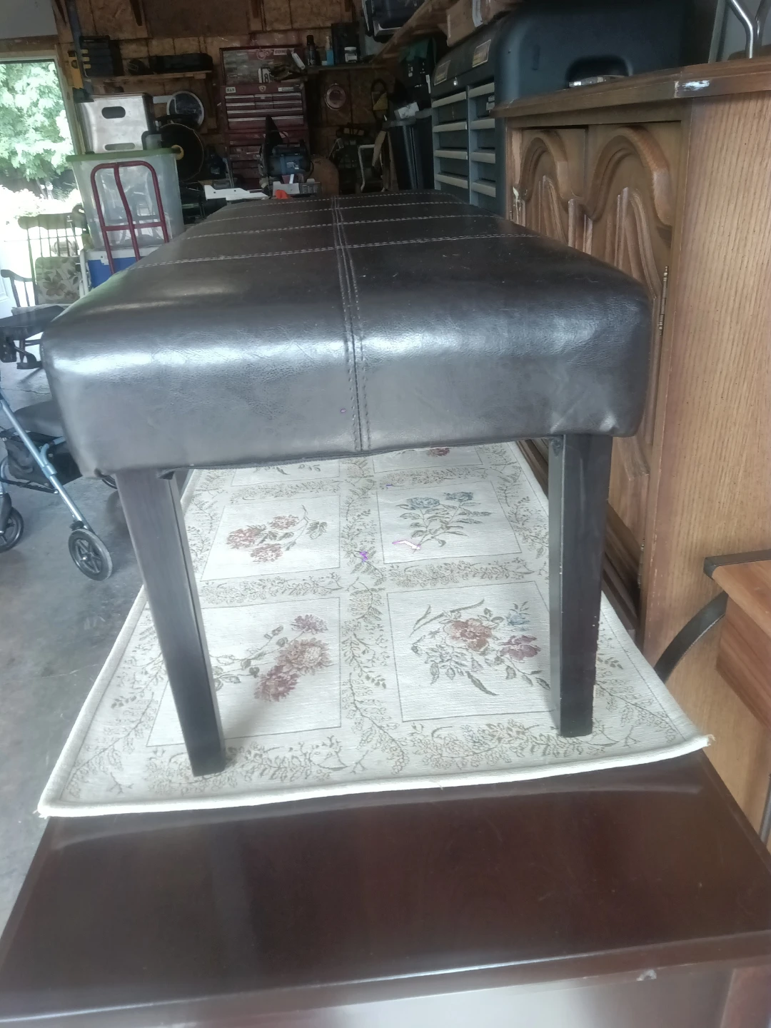 🏈Dark Brown Faux Leather Bench - photo 2
