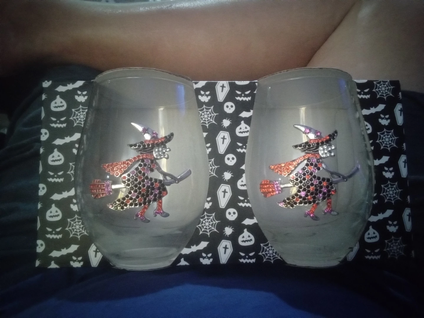 Set of 2 Halloween Witch Stemless Wine Glasses