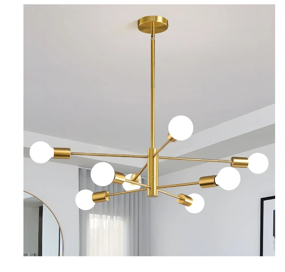 Modern 8-Light Gold Sputnik Chandelier