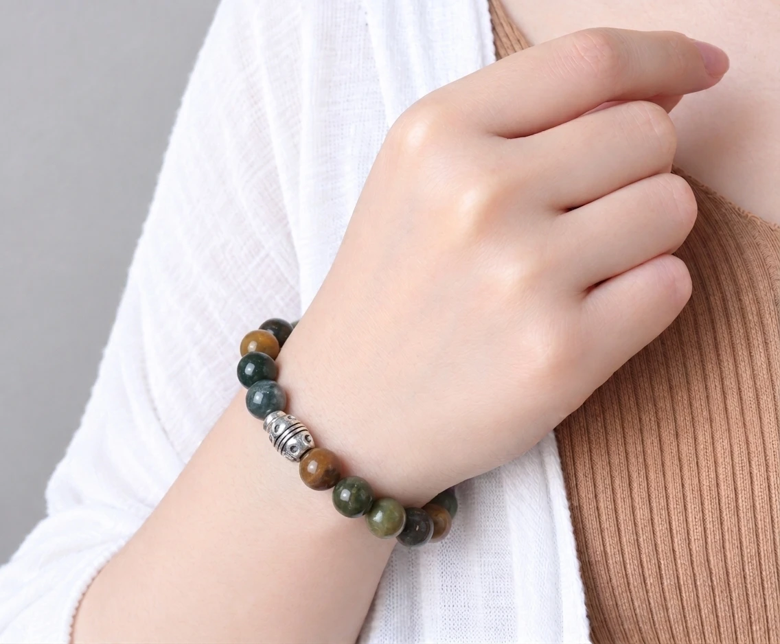 Moss Agate natural stone Bead Bracelet - photo 2