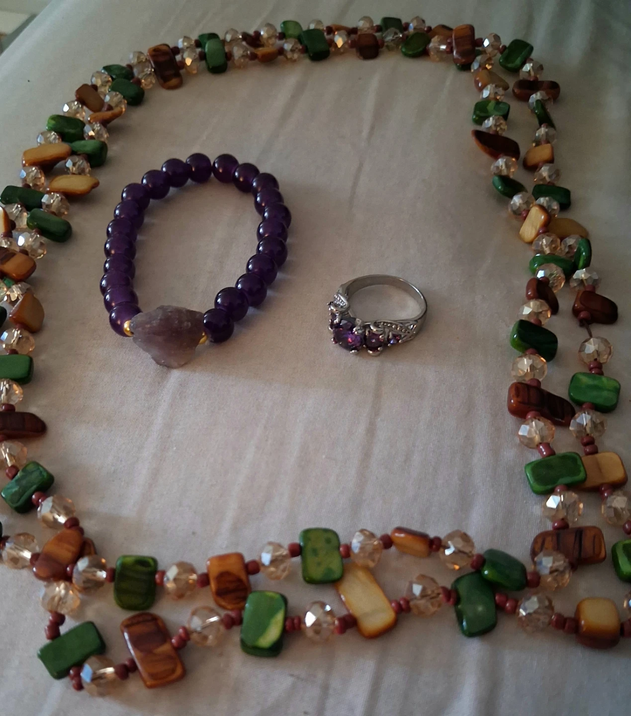 Jewellery bundle: ring, beaded bracelet, and necklace