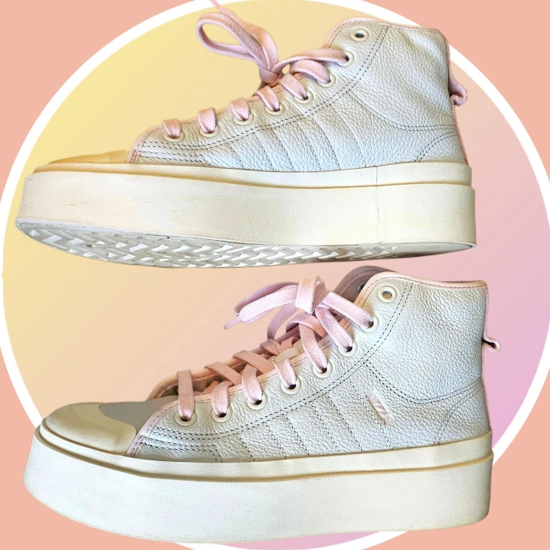 Adidas Textured Leather Platform Nizza Sneakers Pink Trim - photo 5