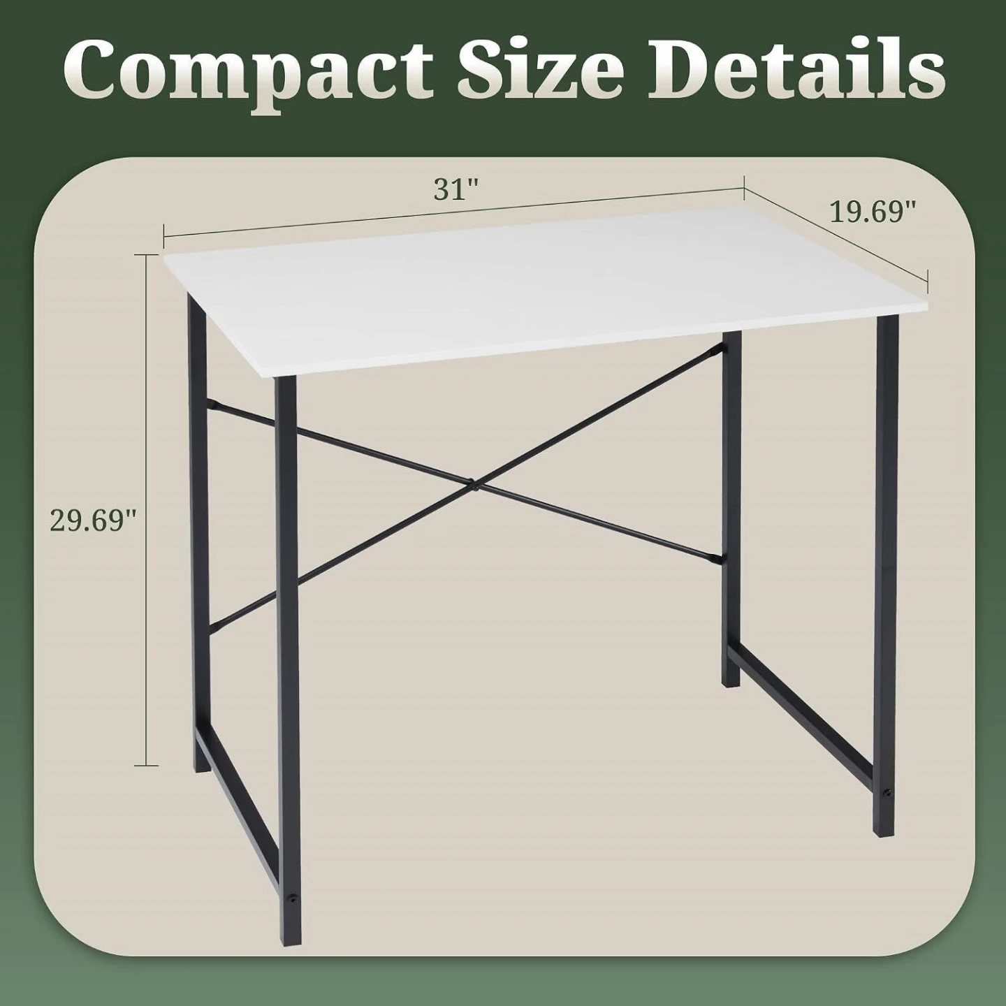 New<> Compact White Desk with Black Metal Frame - photo 3