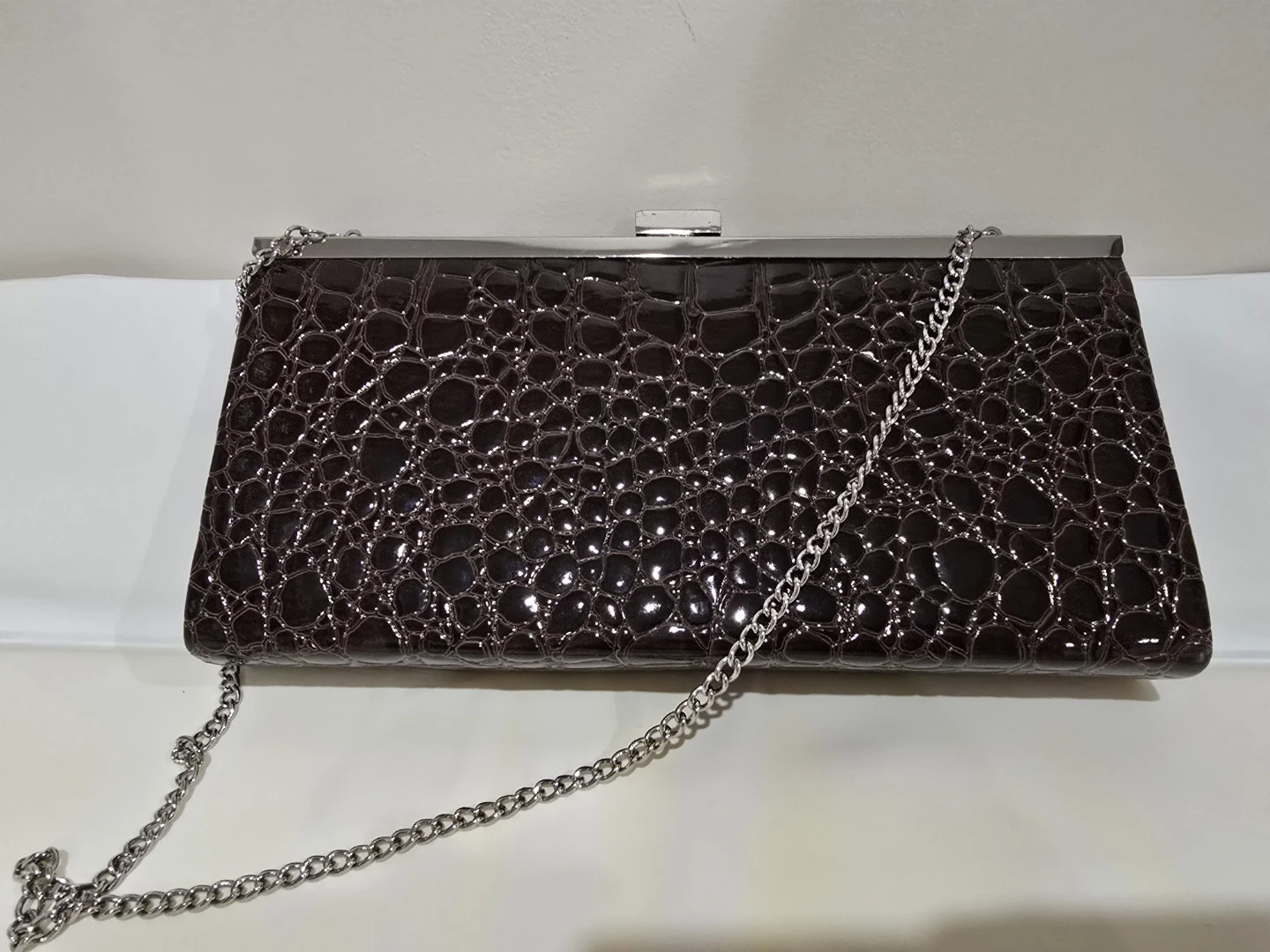 Dark Brown Crocodile Pattern Clutch - photo 2