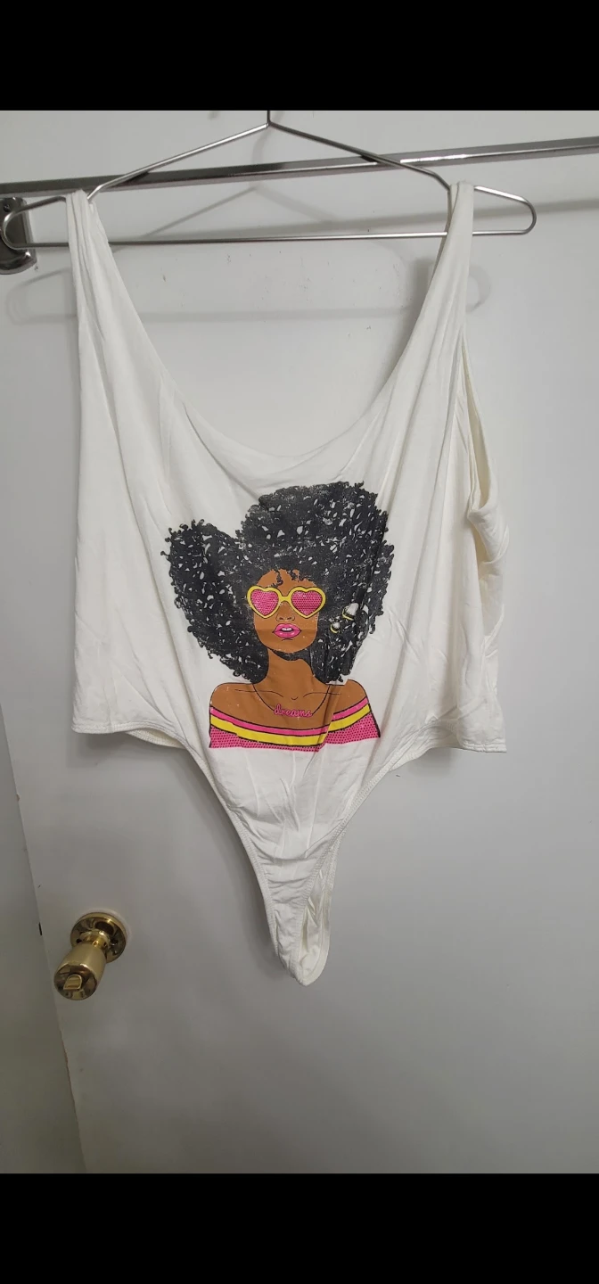White Graphic Print Thong Bodysuit 2XL
