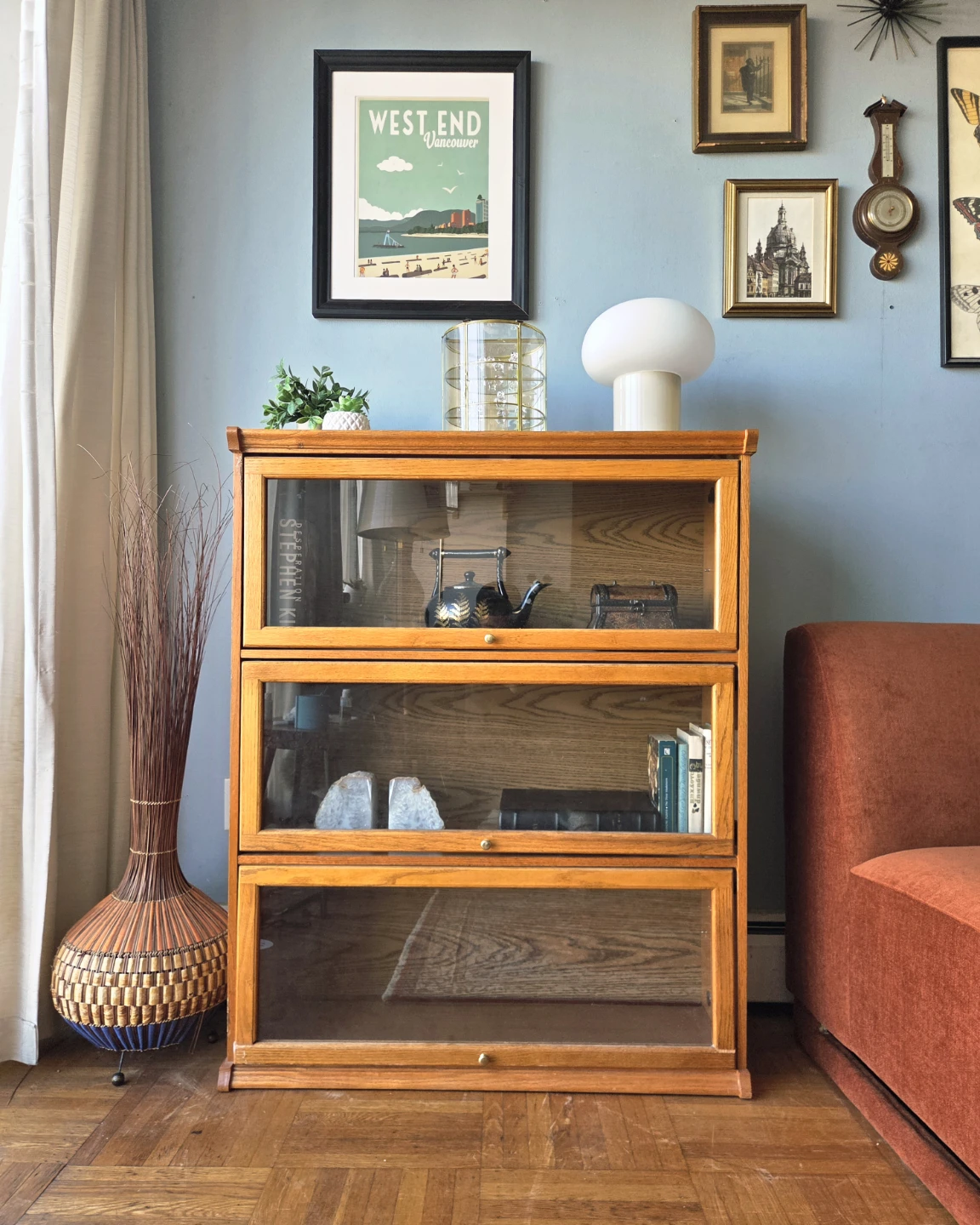 Vintage Solid Oak Three Tier Barristers Cabinet/Bookcase