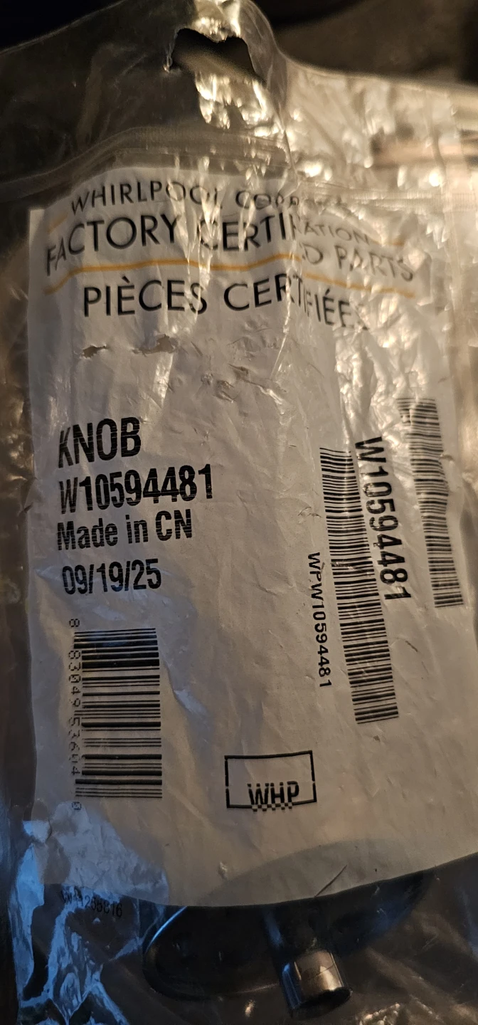 Two Whirlpool Factory Certified Knob W10594481
