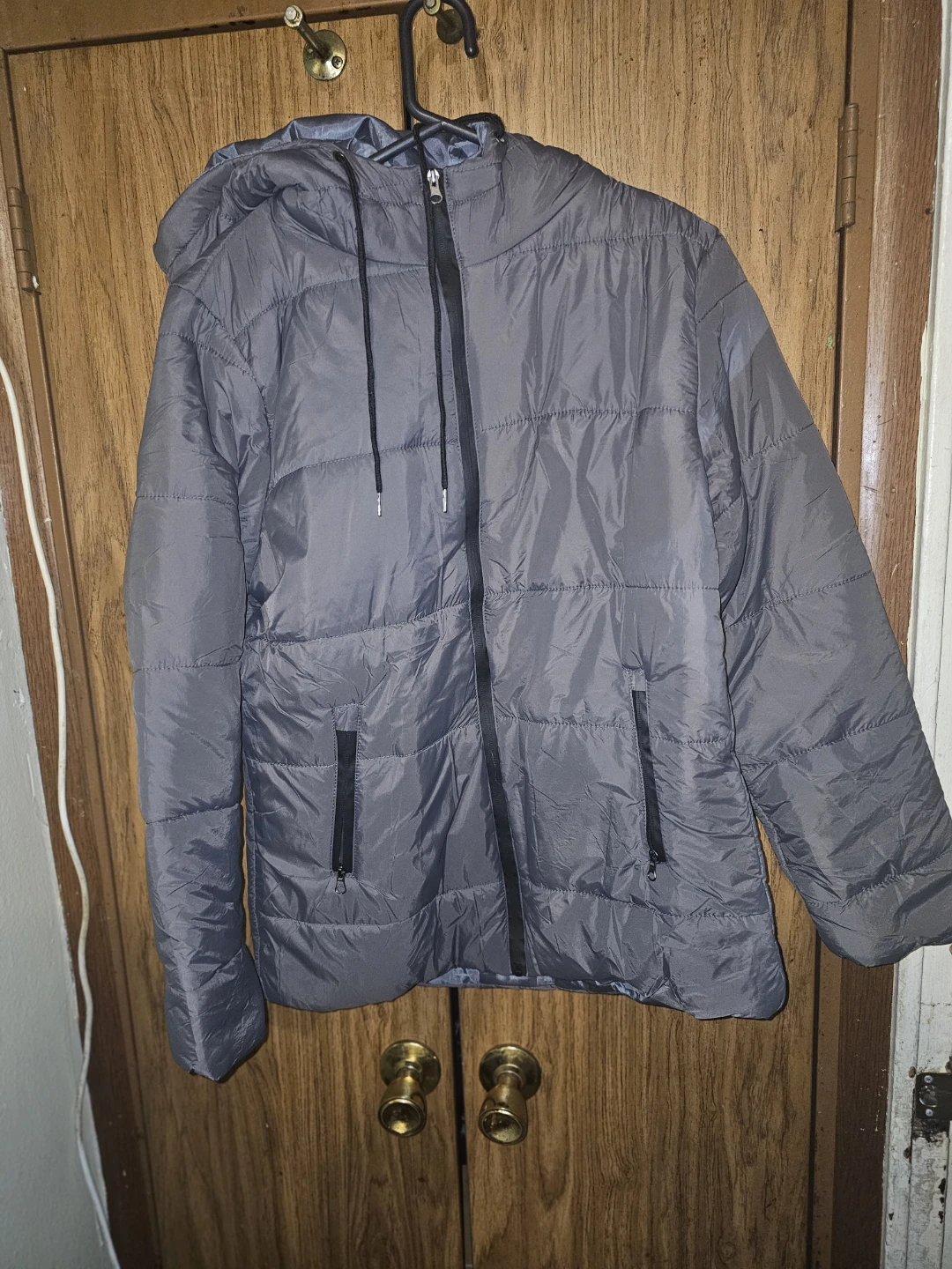Grey Puffer Jacket with Hood