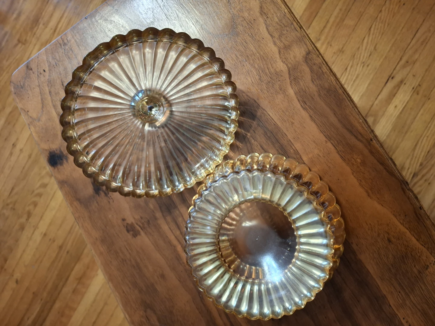 Amber Ribbed Glass Covered Candy Dish - photo 4