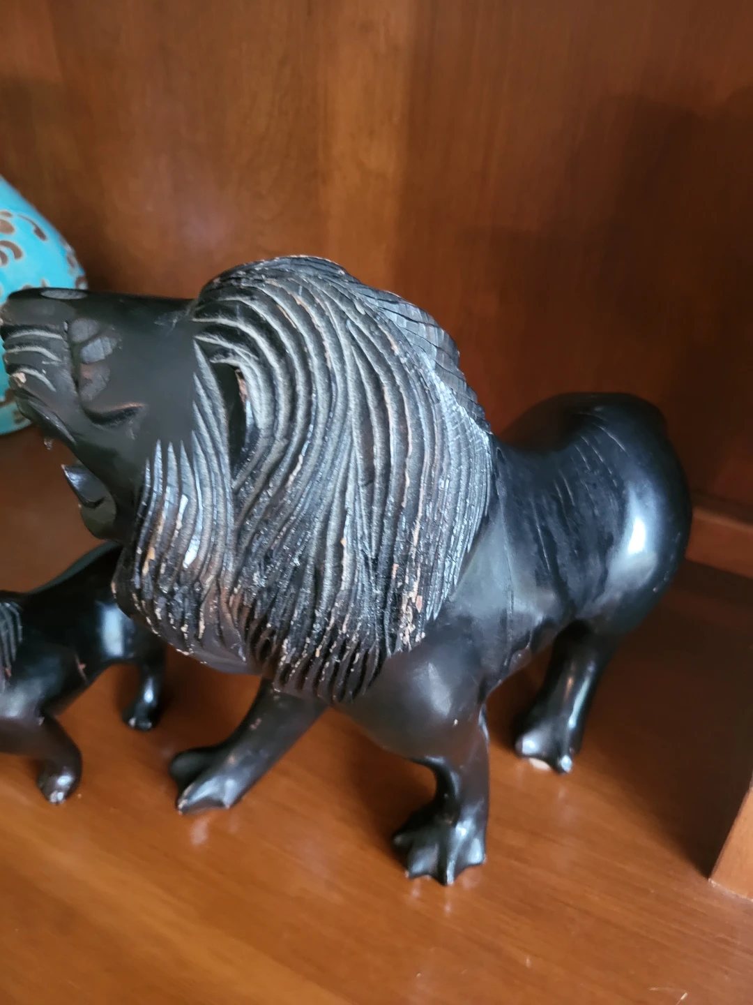Two Vintage Carved Black Lion Figurines - photo 4