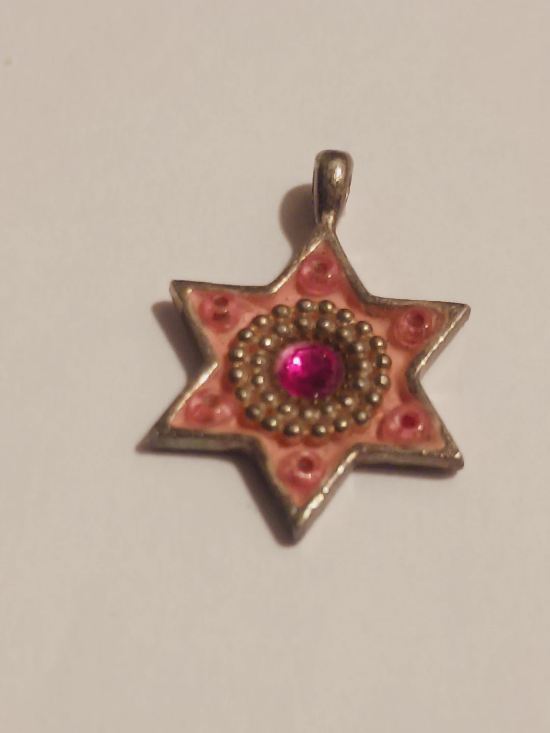 Sterling Silver 925 Star of David Pendant with Pink Stone