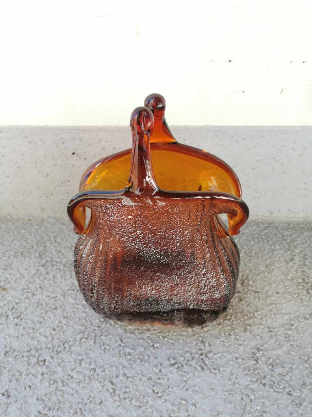 Vintage Art Glass Purse Vase Handblown Handbag Decor 9" - photo 4