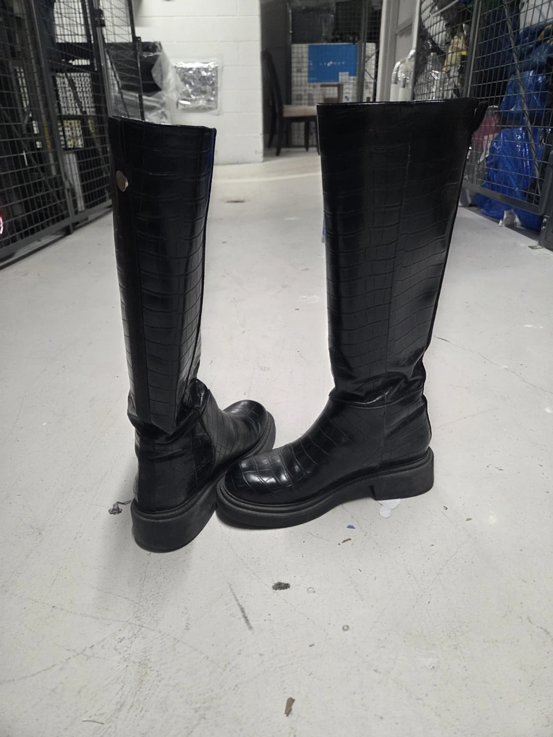Black Croc-Embossed Knee-High Boots - photo 3