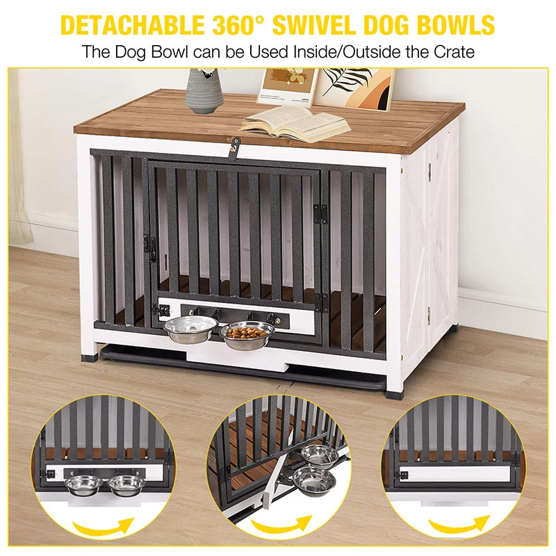 Avituvin Folding Dog Crate with Swivel Bowls - photo 2