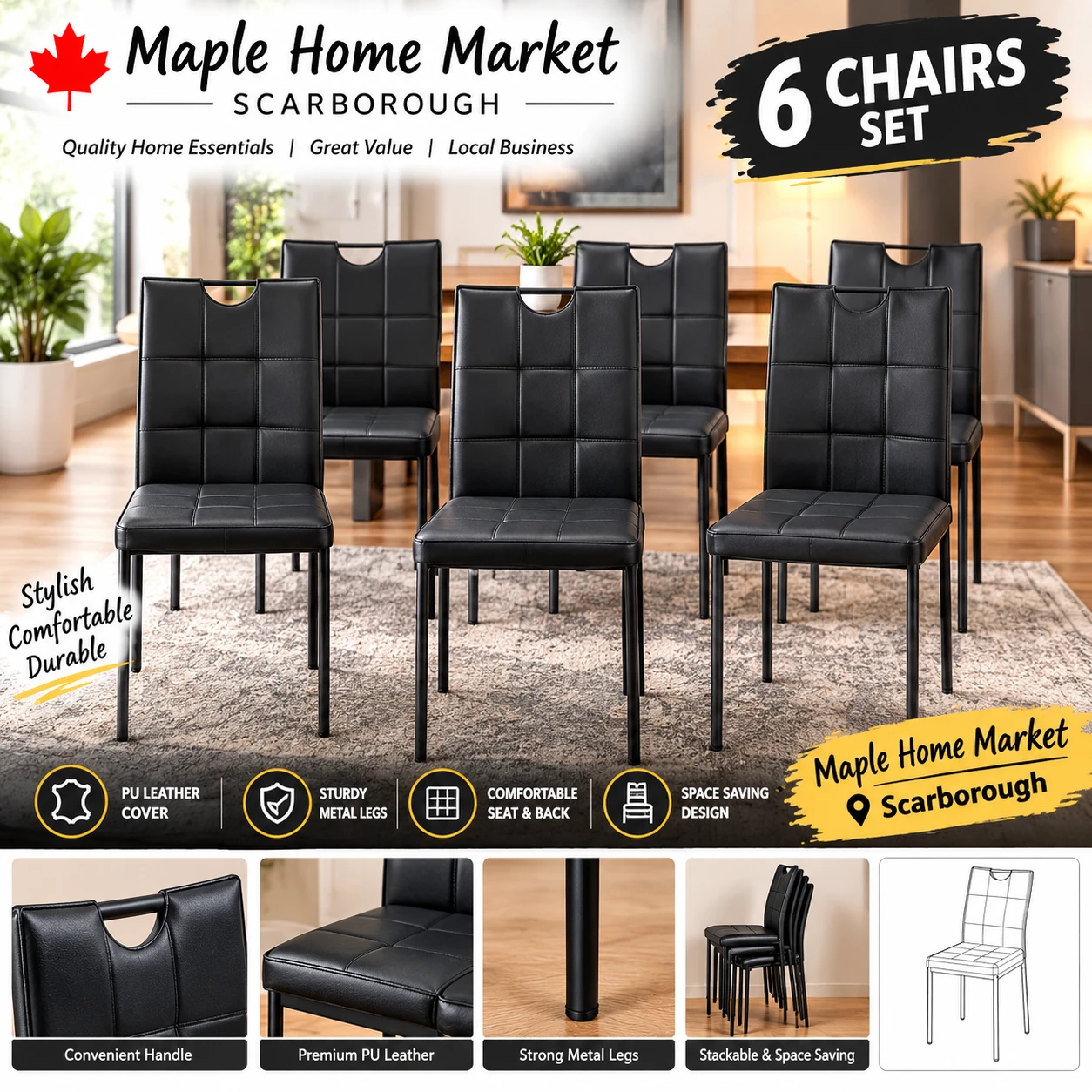 New<> Set of 6 Black Dining Chairs