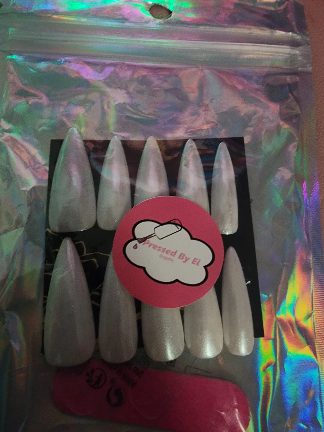 Handmade Pearl Shimmer Stiletto Press-On Nails Size M - photo 2
