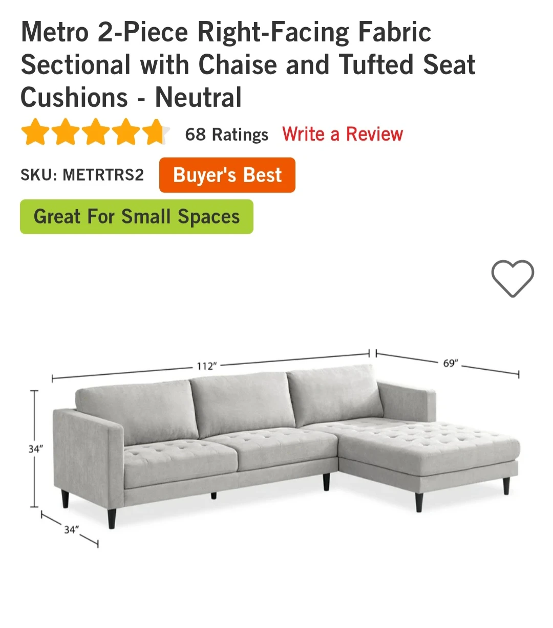 Like new Metro 2-Piece Right-Facing Sectional - Neutral - photo 4