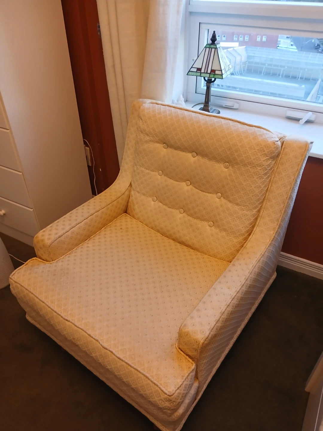 Cream Mid-Century Accent Chair