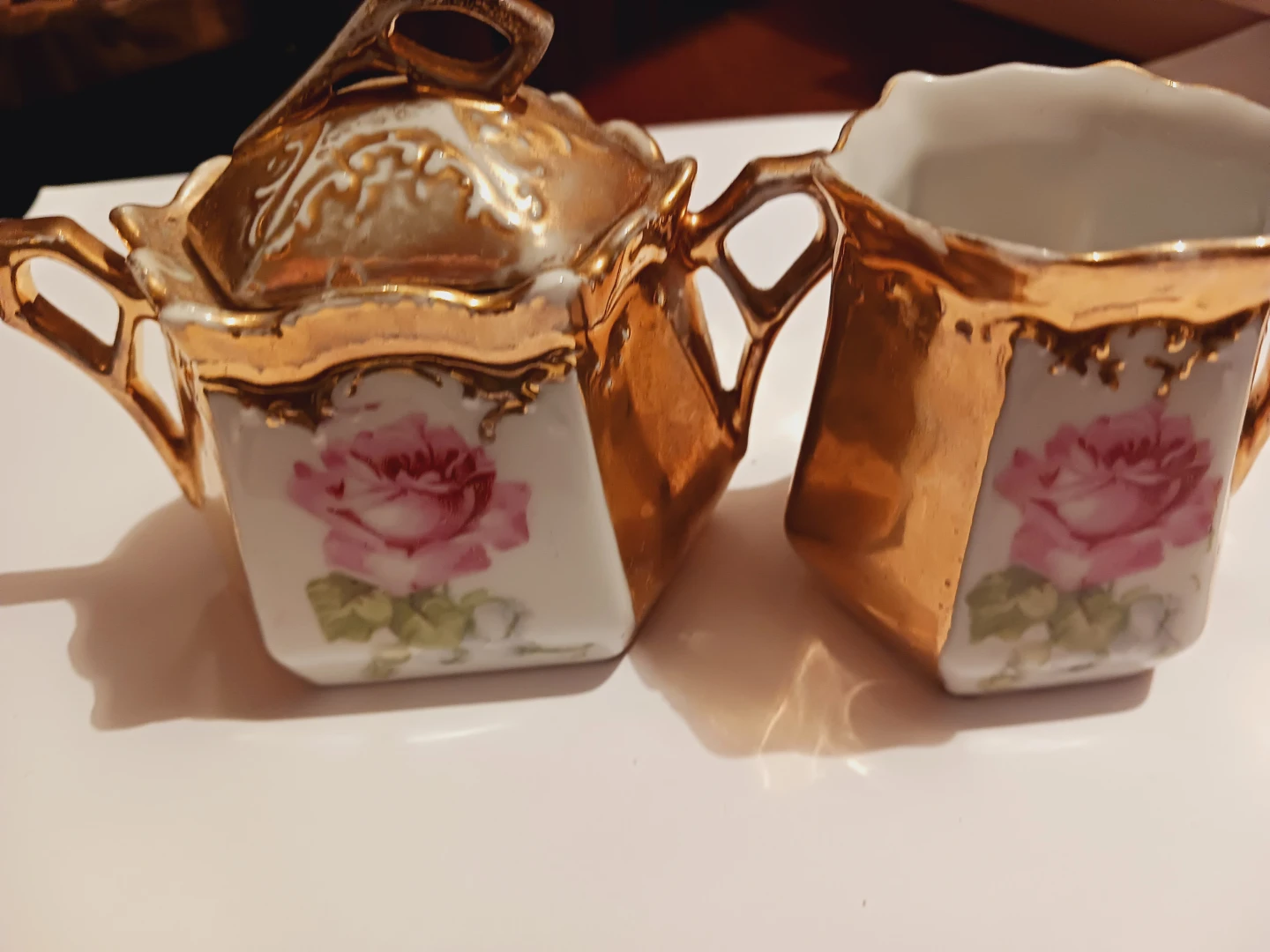 Antique German Gold Trim Creamer and Sugar Bowl Set - photo 3