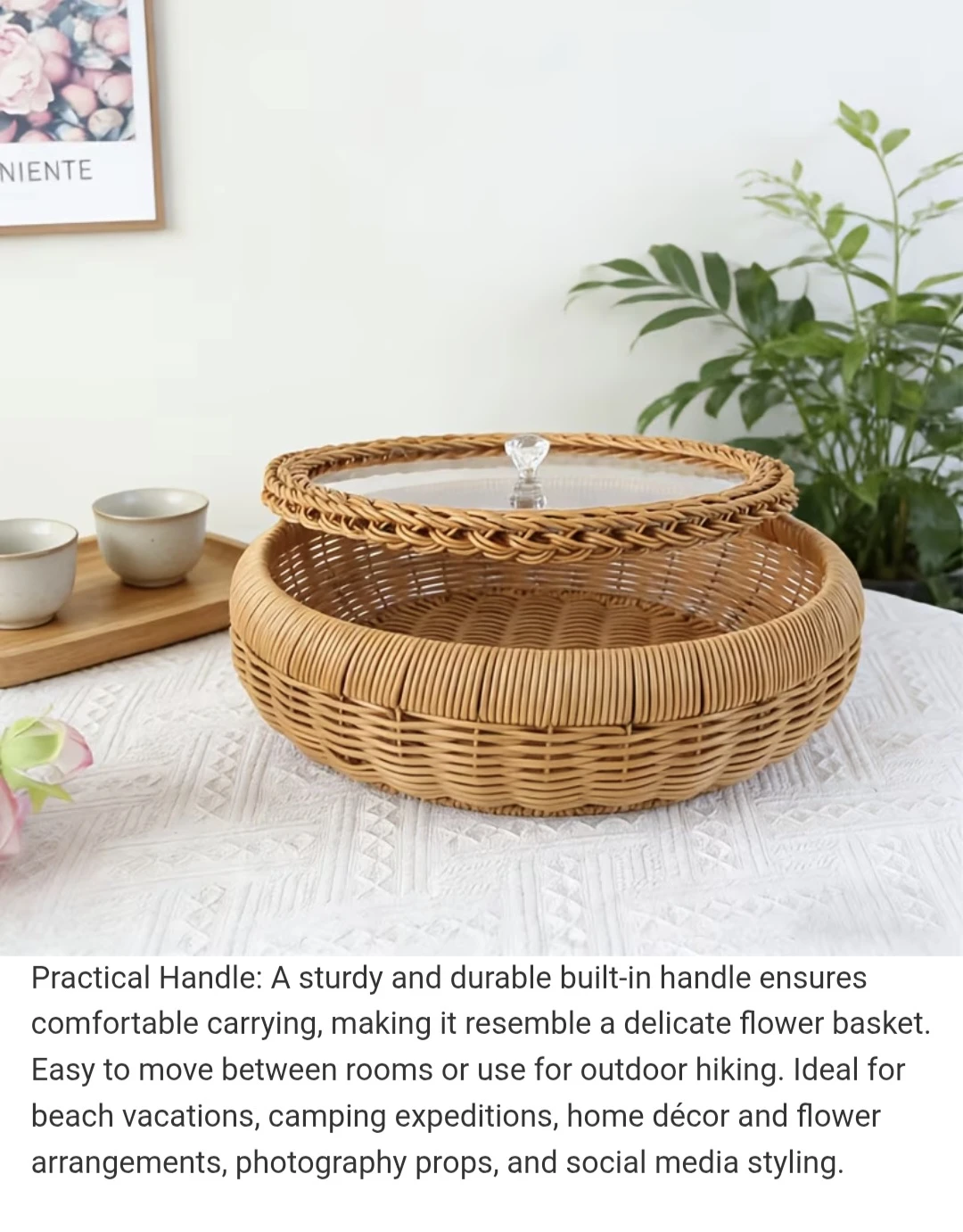 Round Woven Wicker Basket with Clear Lid 🏈 - photo 3