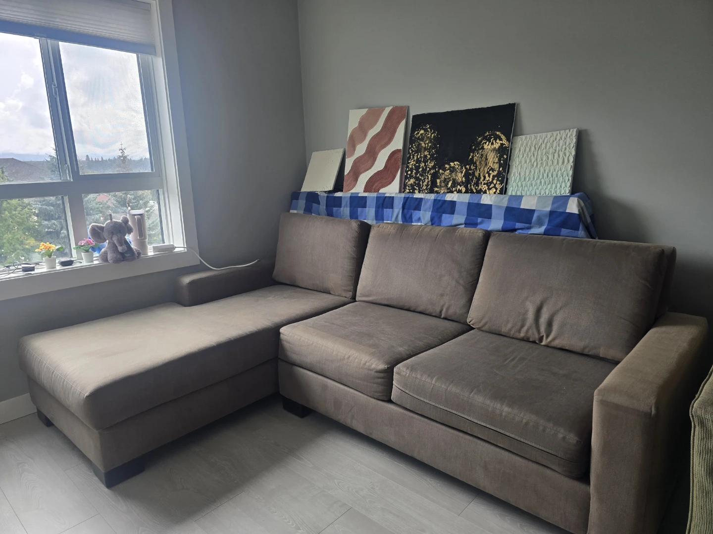 Brown L-Shaped Sectional Couch (Left-Facing Chaise) - photo 2