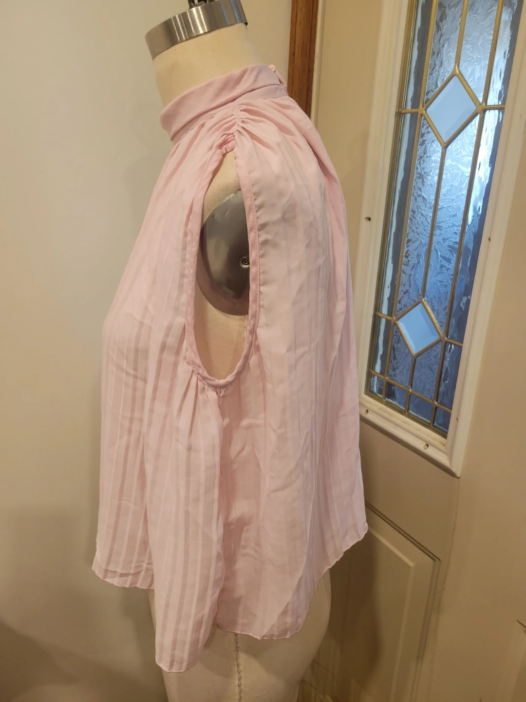 Zara Pleated Mock Neck Blouse - Pink - Size Small - photo 3