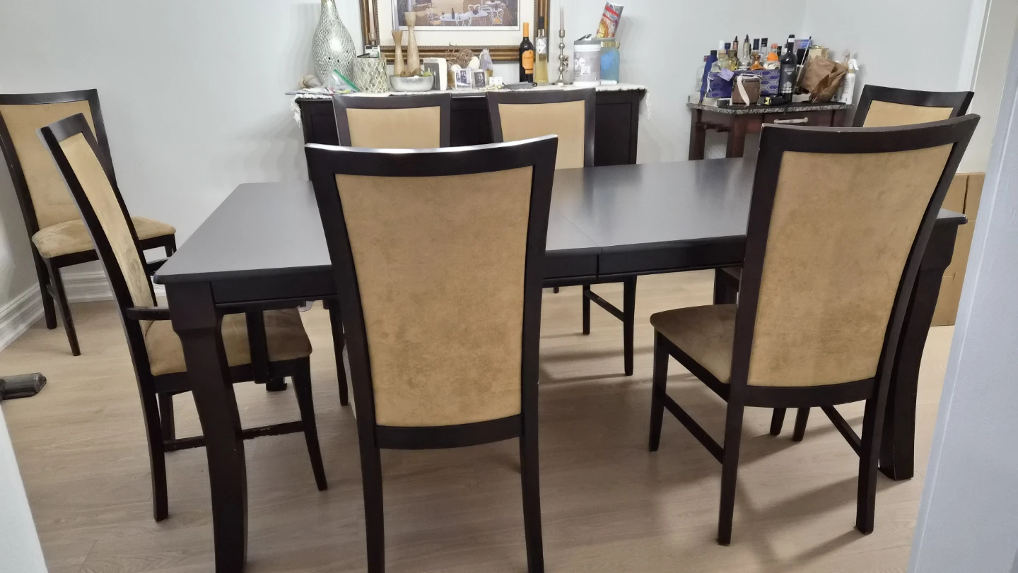 Dining Chairs (Set of 8) - Dark Wood with Beige Upholstery - photo 2