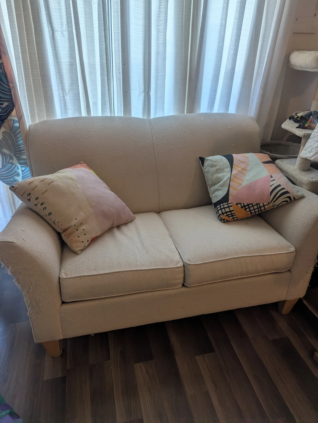 Cream Bouclé Loveseat pullout