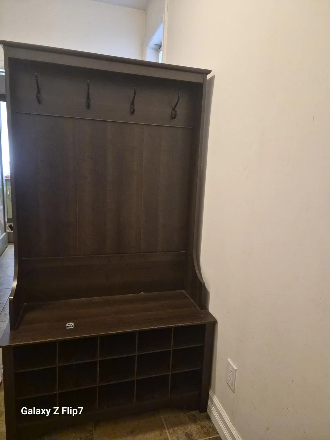 Dark Brown Hall Tree with Shoe Storage